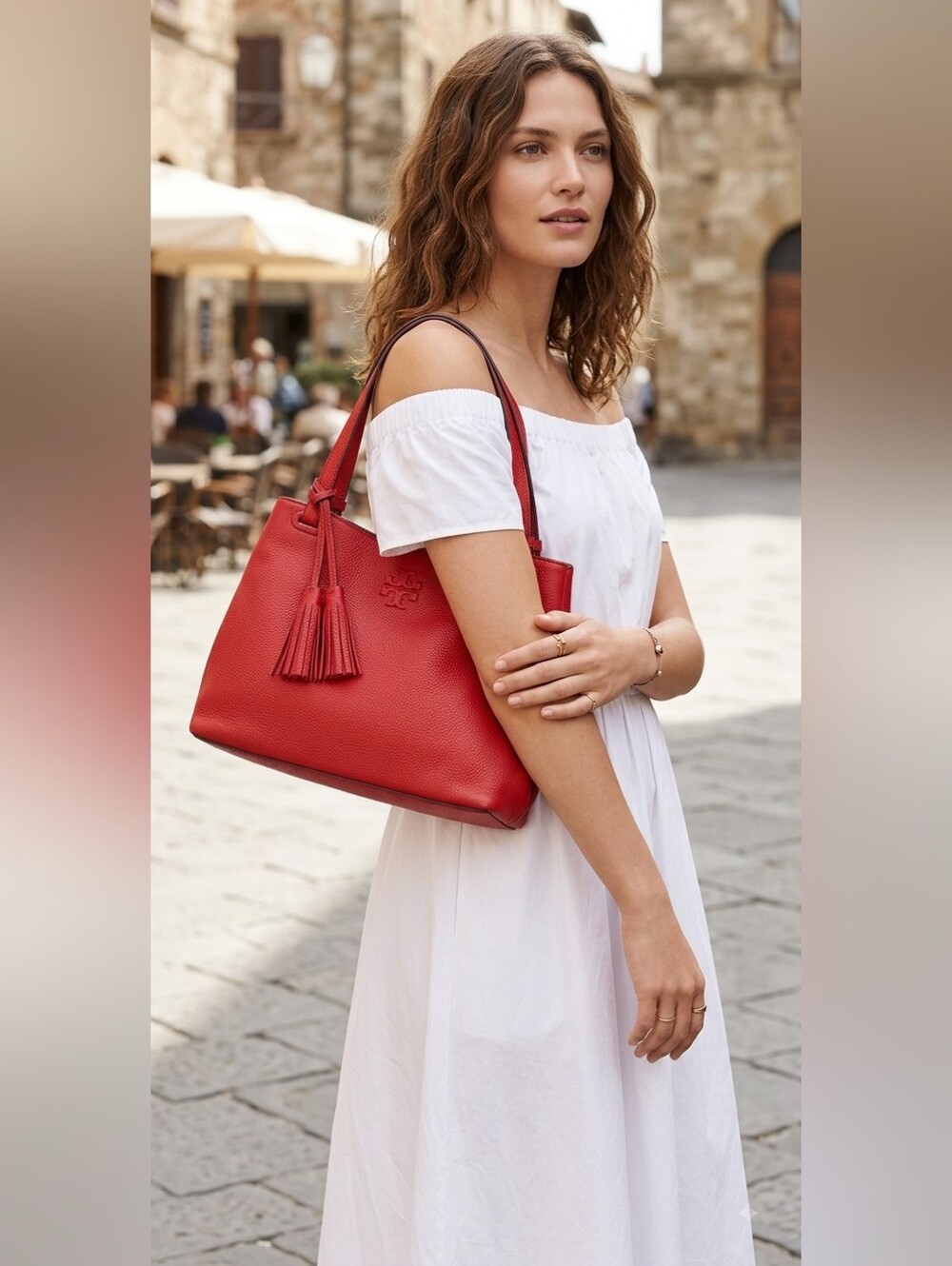 Shoulder Bag, Tory Burch Thea Leather Red Handbag